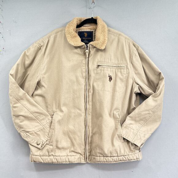 US Polo Assn Coat Men XL Canvas Sherpa Lined Bomber Jacket Barn Chore Tan Field - Picture 4 of 13